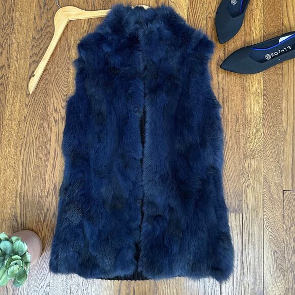 La Fiorentina Blue Rabbit Fur Sweater Back Vest - Picture 1 of 6